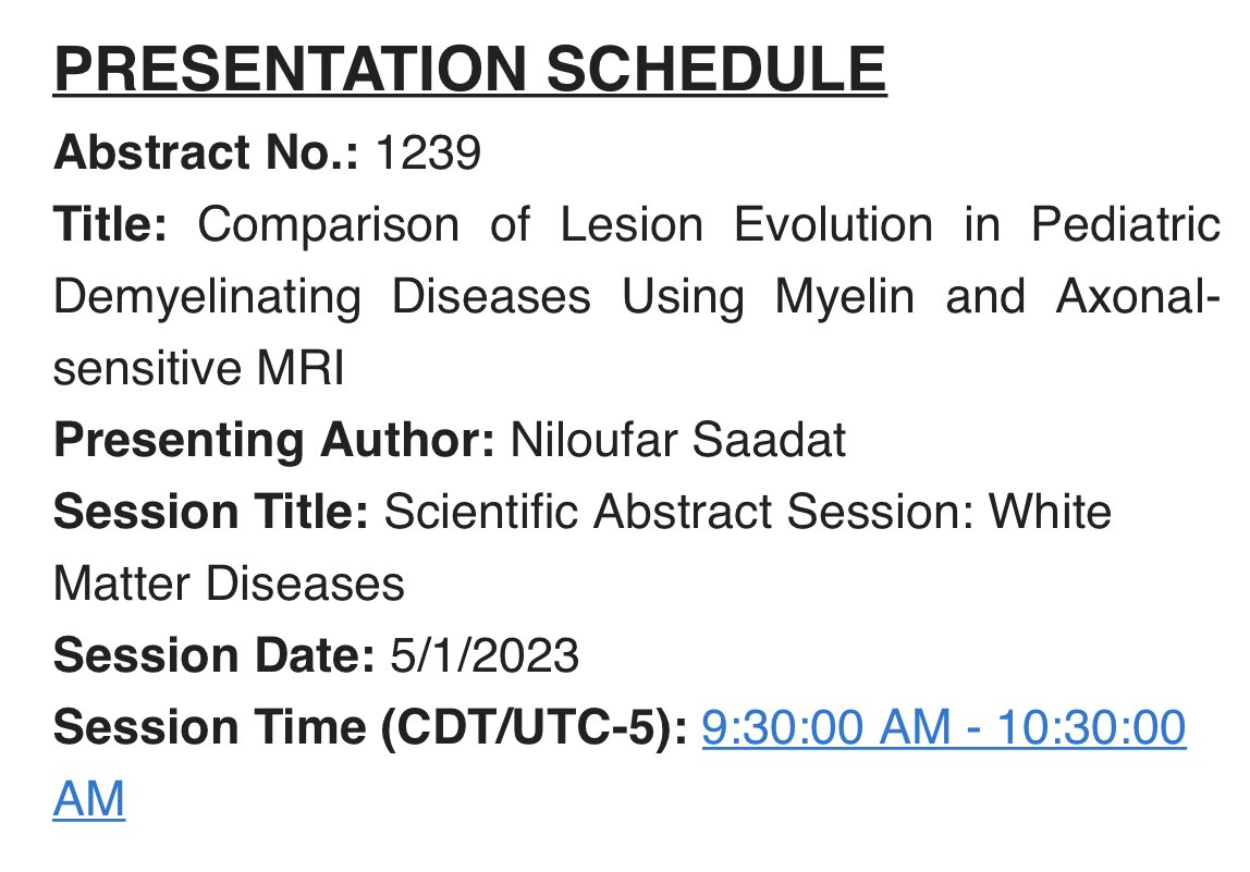 Frank Yu, MD (@frankfyumd1) on Twitter photo Learn about our early work on longitudinal assessment of myelin and axonal content in pediatric demyelinating diseases presented by our incoming CST resident Dr. Niloufar Saadat this morning! #ASNR23 <a href="/TheASNR/">The American Society of Neuroradiology</a> <a href="/UTSW_Radiology/">UTSW Radiology</a> <a href="/UTSW_RadRes/">UTSW Radiology Residencies</a> Learn about our early work on longitudinal assessment of myelin and axonal content in pediatric demyelinating diseases presented by our incoming CST resident Dr. Niloufar Saadat this morning! #ASNR23 <a href="/TheASNR/">The American Society of Neuroradiology</a> <a href="/UTSW_Radiology/">UTSW Radiology</a> <a href="/UTSW_RadRes/">UTSW Radiology Residencies</a>
