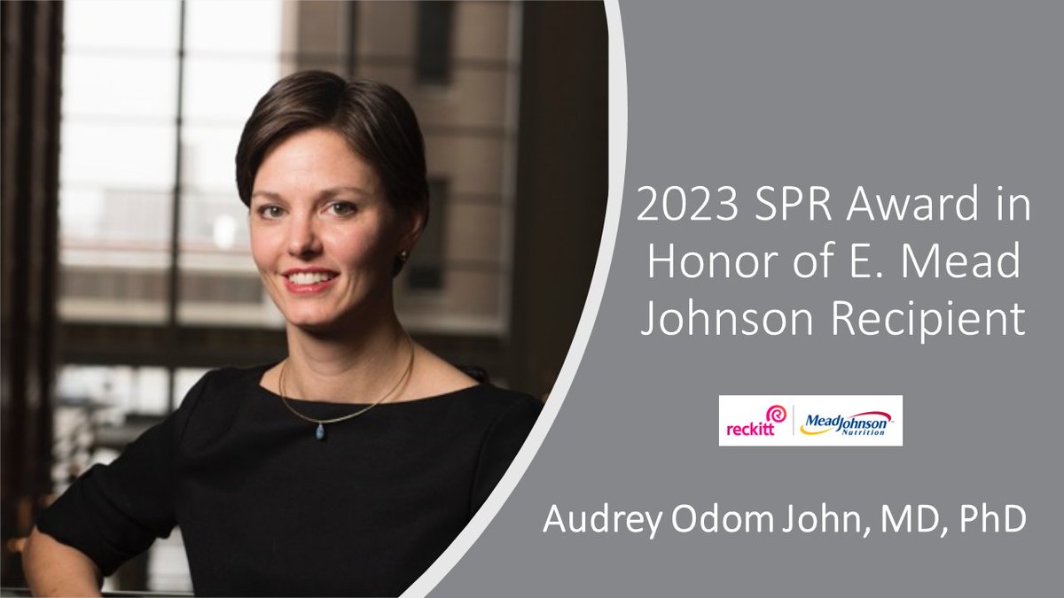 Congratulations to Dr. Audrey Odom John, MD, PhD, the recipient of the 2023 SPR Award in honor of E. Mead Johnson. The most prestigious honor bestowed by the SPR, this award recognizes E. Mead Johnson’s legacy of research excellence. ow.ly/NEQw50NeVt4