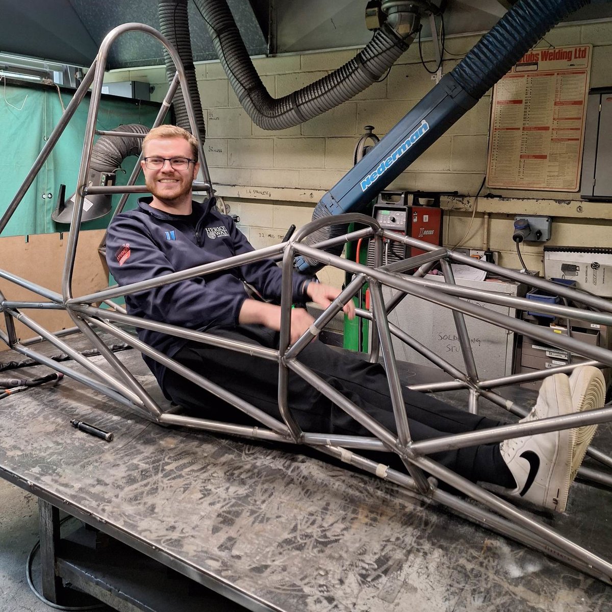 We now have a chassis! Michael, our head of mechanical systems and technical director (mechanical) is as happy as can be!