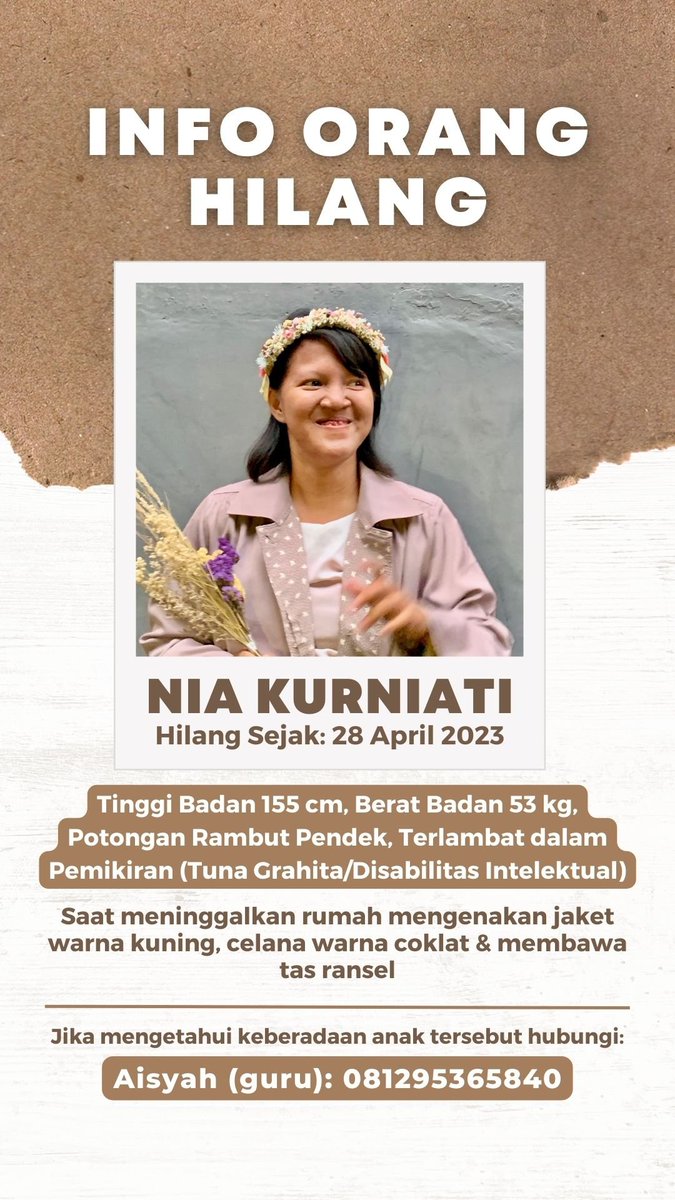 terussabarya's tweet photo. TWITTER DO YOUR MAGIC

Temen2 yang baca tweet ini, mohon bantuannya yang ada di daerah Ciamis/Banjar.

Anak muridku berkebutuhan khusus (disabilitas intelektual/tuna grahita).  Kabur dari rumah hari Jumat, 28 April 2023. https://t.co/ypbfj84qMt