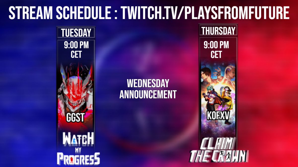 playsfromfuture's tweet photo. SCHEDULE 👇 

WANTED QUALIFIER 🥊

#GGST 02/05 20:00 CET : https://t.co/XIaLRB0FaK

#KOFXV 04/05 21:00 CET : Claim the Crown FT7 EDITION 

CASHPRIZE 💸
- 0.50$ will be added to the prizepool per registration 
- Matcherino donations

Join to participate : https://t.co/TDvgf2M0wb https://t.co/VZVyntE3Cs