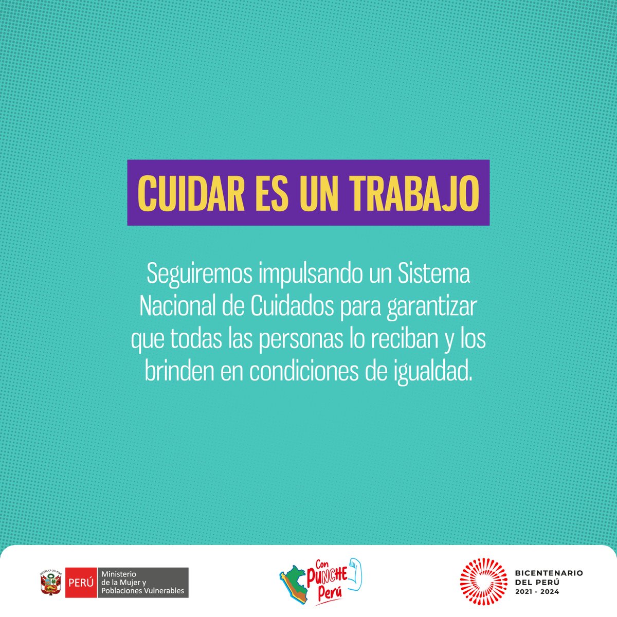 MimpPeru's tweet photo. ¡El cuidado es un trabajo! Esta actividad requiere de tiempo y de un gran esfuerzo físico y mental. En este día, reconocemos a todas las mujeres y hombres del Perú que se dedican a brindar cuidados. https://t.co/0y6zgI0YvJ