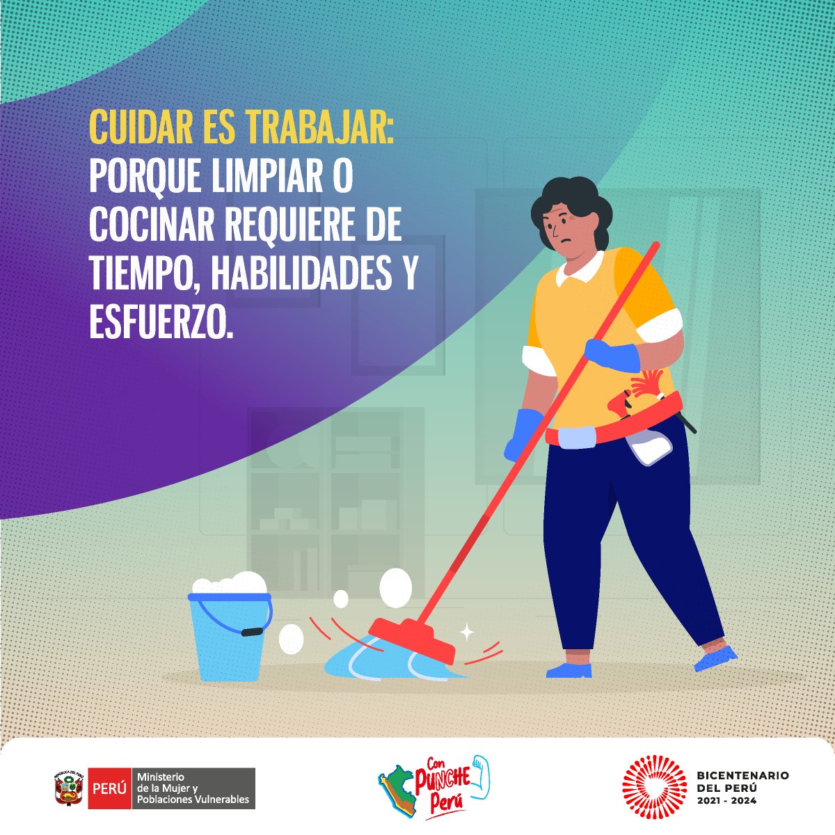 MimpPeru's tweet photo. ¡El cuidado es un trabajo! Esta actividad requiere de tiempo y de un gran esfuerzo físico y mental. En este día, reconocemos a todas las mujeres y hombres del Perú que se dedican a brindar cuidados. https://t.co/0y6zgI0YvJ