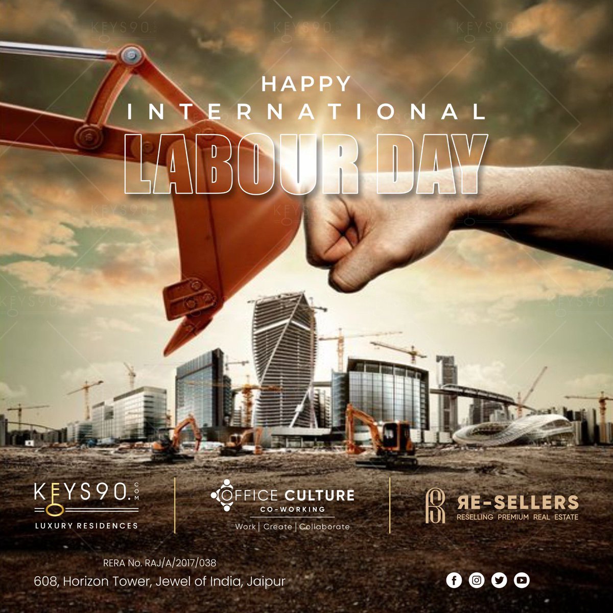 keys90india's tweet photo. Happy International Labour Day 

#keys90india #keys90 #realestate #luxuryapartments #officeculture #resellers https://t.co/bj5ulfAJAm