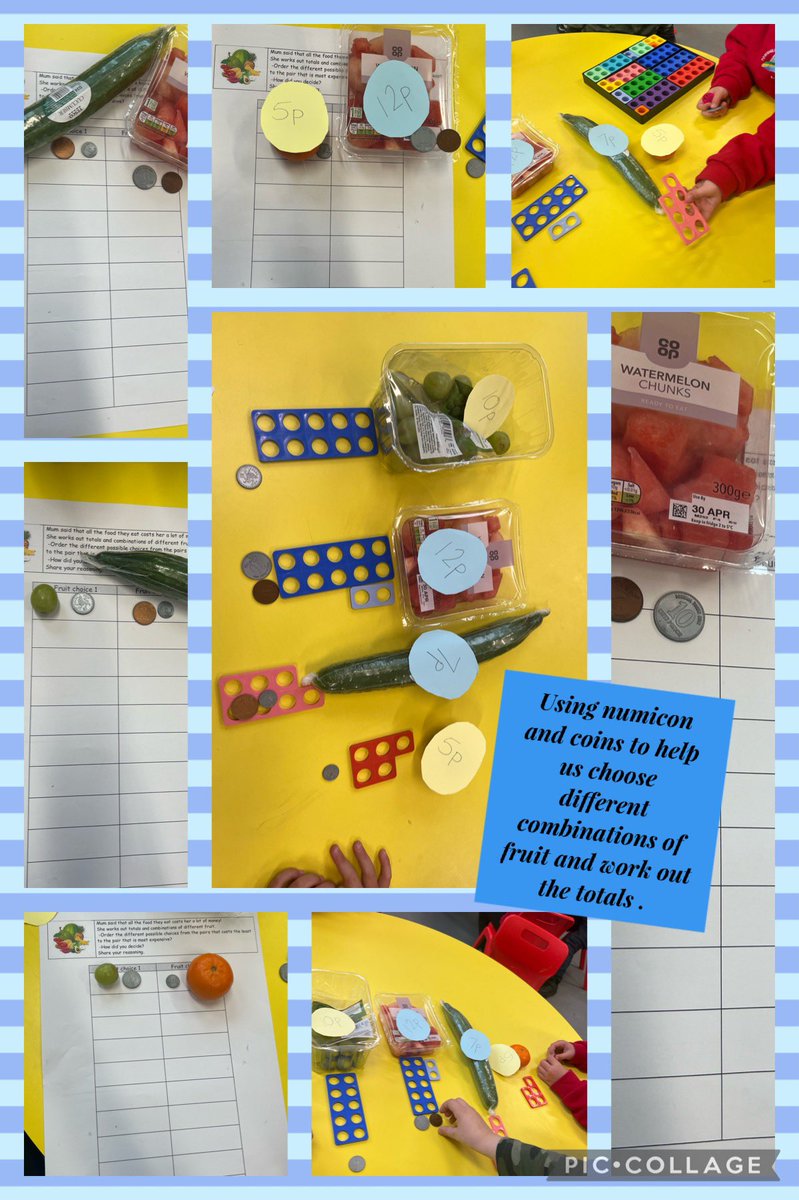 BubsyTownhill's tweet photo. #tcsyear1 exploring money in #THCMN maths this week! We had to solve the problem so we used numicon to help us make the amounts! πͺ π https://t.co/mdlgPx6bSG