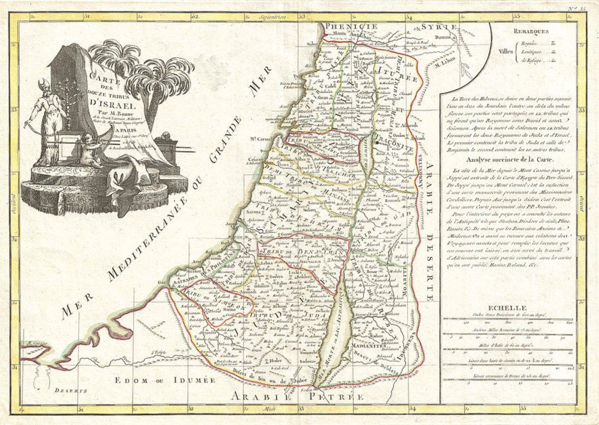 Vintage map of the land of Israel, produced in 1770.