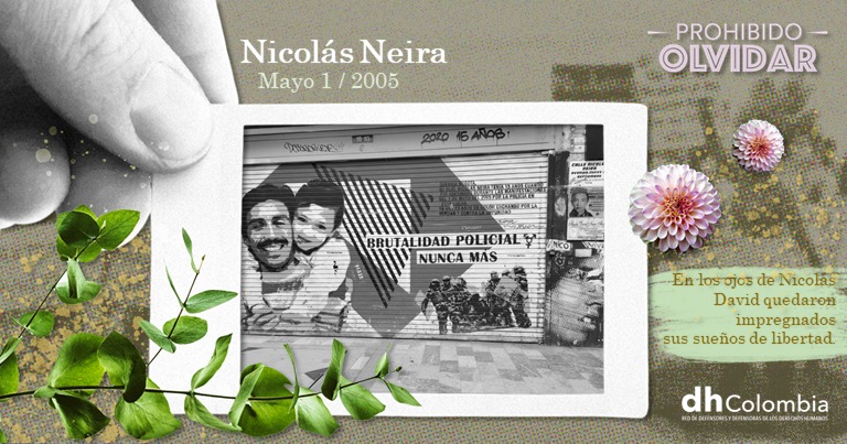dhColombia's tweet photo. 🚨 #EspecialMultimedia Por un primero de mayo contra la brutalidad policial y por el desmonte del ESMAD. 18 años sin Nicolás Neira, 2 años sin Brayan y Elvis. Jóvenes asesinados por la fuerza pública en el marco del #DiaDelTrabajador
https://t.co/CdDlU5f6Qg https://t.co/jBJjuYkFY6
