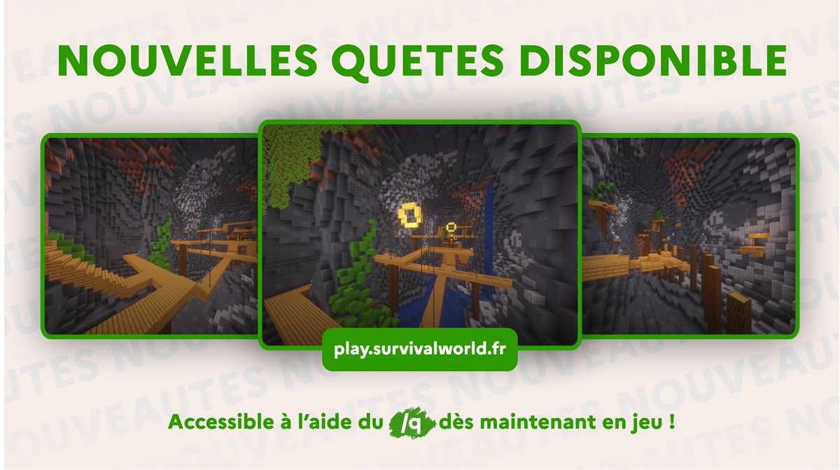 SurvivalWorldFR's tweet photo. ✨ Nouvelles Quêtes !

Nouvelles cartes sur SurvivalWorld ! ElytraRace, Jump et Labyrinthe sont disponibles dans le /q en jeu.
Rejoignez-nous maintenant pour une expérience de jeu inoubliable !  

IP : https://t.co/TXodghcURh https://t.co/eIXsMw8GcR