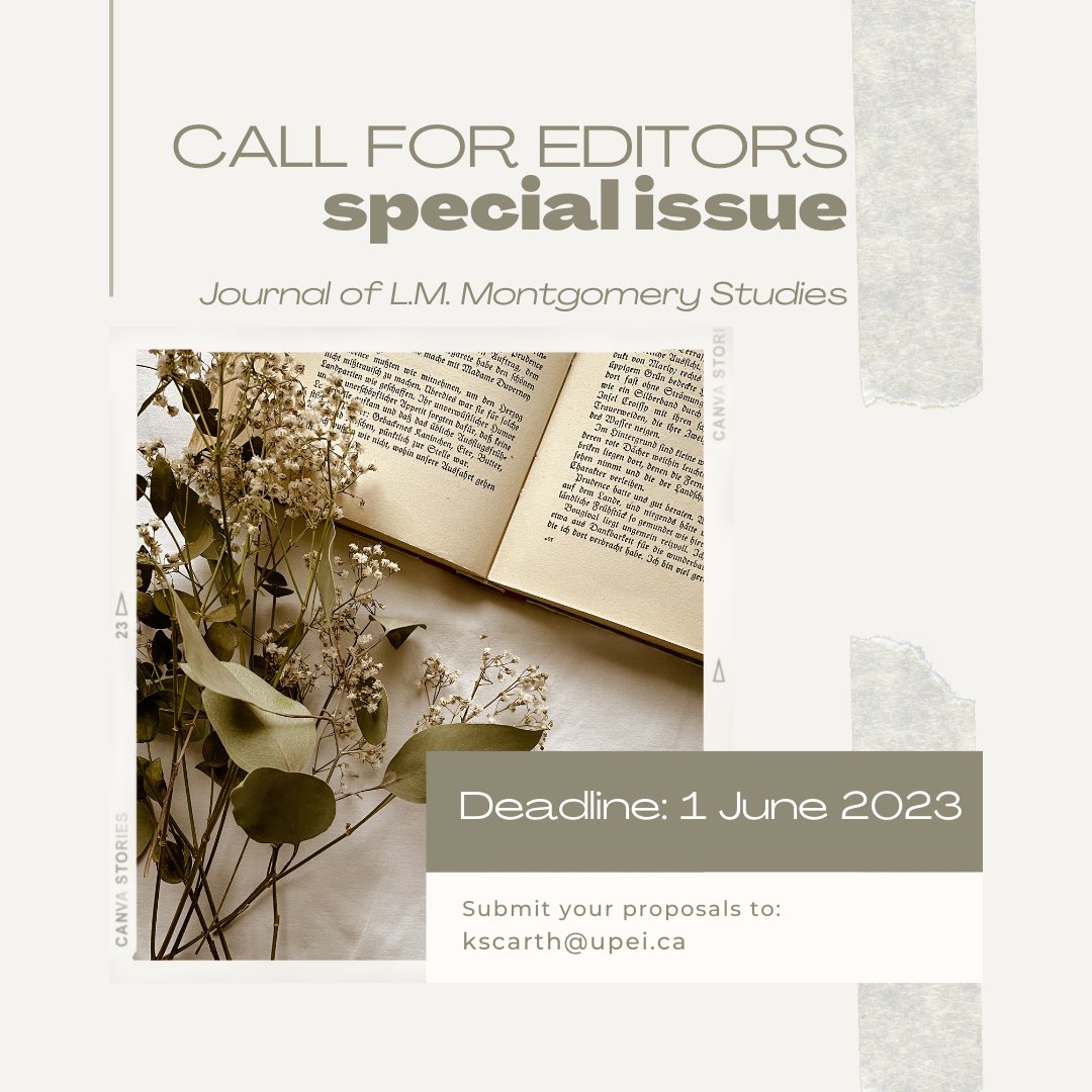 The deadline for submitting a proposal for a Journal of L.M. Montgomery Studies online special collection is only a month away on June 1st!
Visit journaloflmmontgomerystudies.ca/CallForEditors… for more information.
#LMMontgomery #CallForEditors