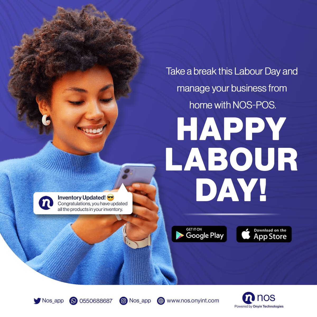 Nos_app's tweet photo. Happy #LabourDay, Accra! 🎉 Take a break and manage your business from home with NOS-POS, the ultimate point of sale app for Ghanaian entrepreneurs. Stay on top of your orders even on holidays and revolutionize the way you do business. 💰💻 #nospos #GhanaianEntrepreneurs https://t.co/eFdJ1sfcSS