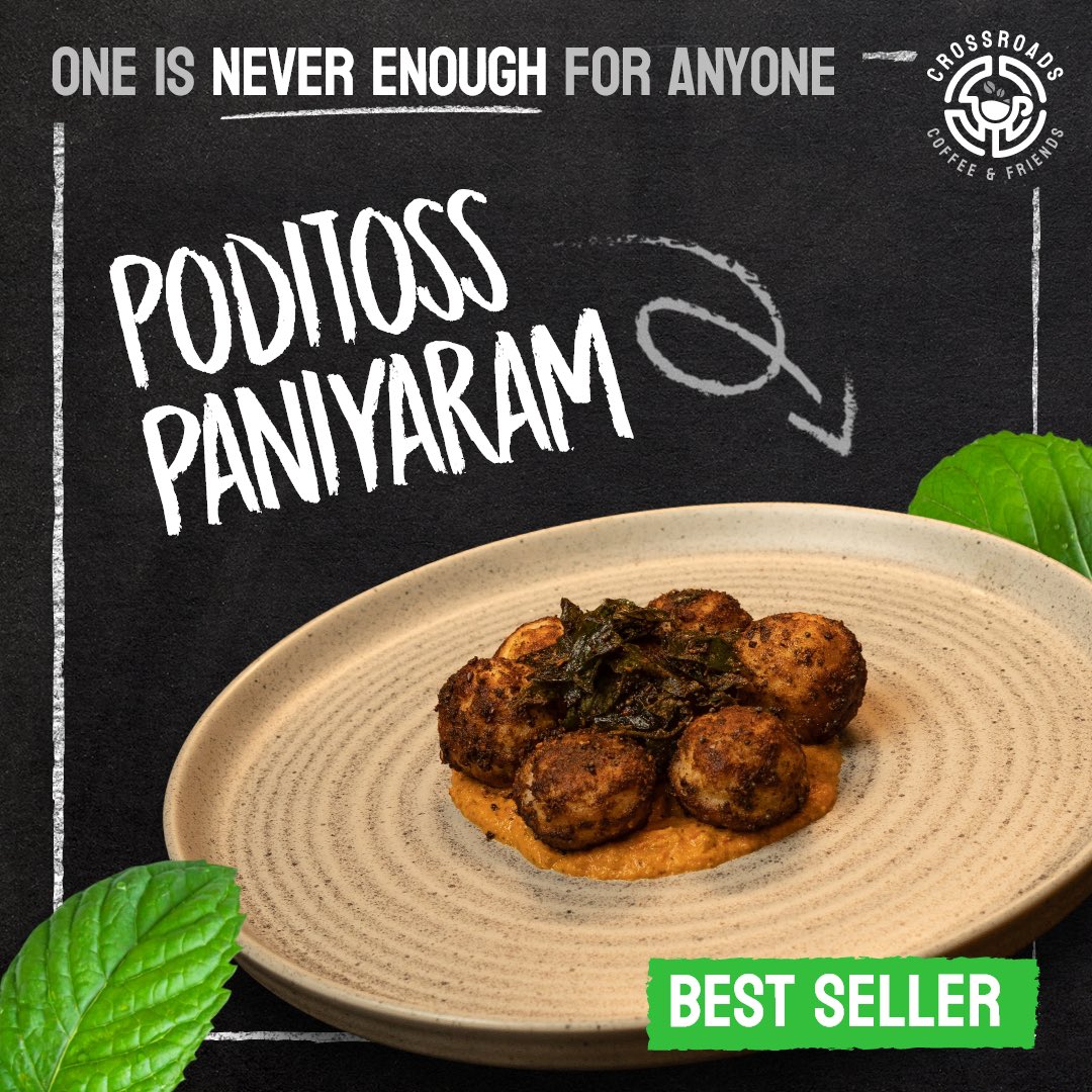 Discover the unique and delicious taste of our Poditoss Paniyaram🤤🙌🏻

#paniyaram #poditosspaniyaram #traditionalfoods #indianfoods  #crossroadscafe  #coffeeandfriends #newcafe #hangout #foodies #healthyfood #tasty #yummy #foodvlogger #food #crossroads #annanagar #chennai