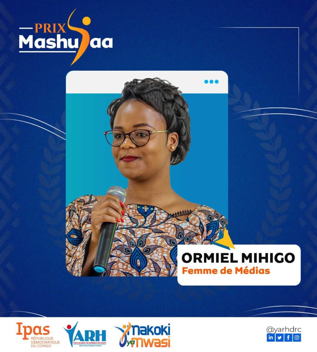 yarhdrc's tweet photo. @MihigoOrmiel est une journaliste et activiste des droits des femmes. Elle est nominée pour le prix Mashujaa dans la catégorie Hommes et femmes de Médias.

Rendez-vous le 05 mai 2023 à Linda Hôtel, à la soirée d’excellence prix Mashujaa 🎉 https://t.co/oa4oCydoas