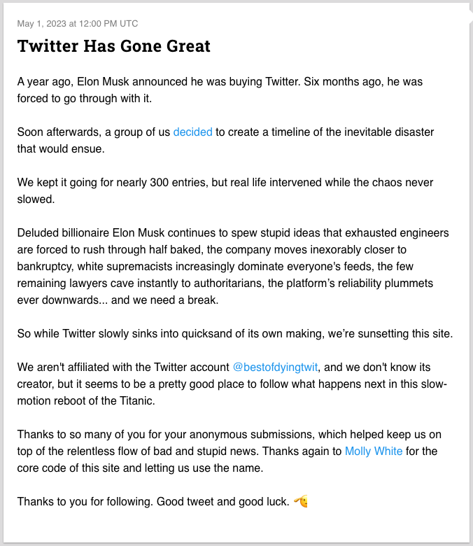 A brief update 🫡 twitterisgoinggreat.com/#twitter-has-g…