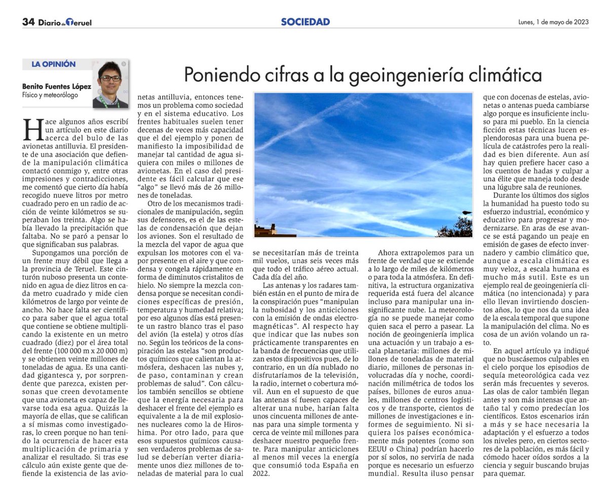 metbeni's tweet photo. Poniendo cifras a la geoingeniería climática.
Vía @diariodeteruel https://t.co/Jf1E4D8kLp