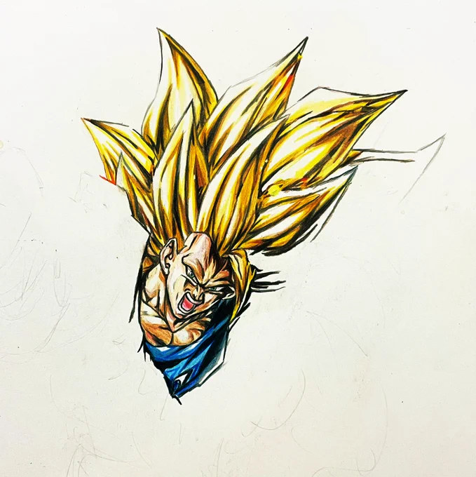 今日も少しだけです #ドラゴンボール #レジェンズ #悟空3龍拳爆発 #色鉛筆 #模写