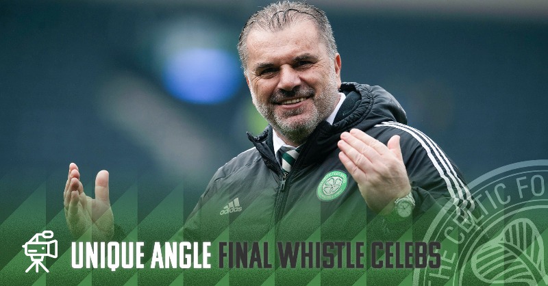 CelticFC's tweet photo. ๐๐ A bonus #UniqueAngle as the Celts celebrate getting to the final of the #ScottishCup
The Boss Ange Postecoglou was absolutely loving it ๐
Favourite part, Celts?
#CELRAN | @CelticFC | #COYBIG๐