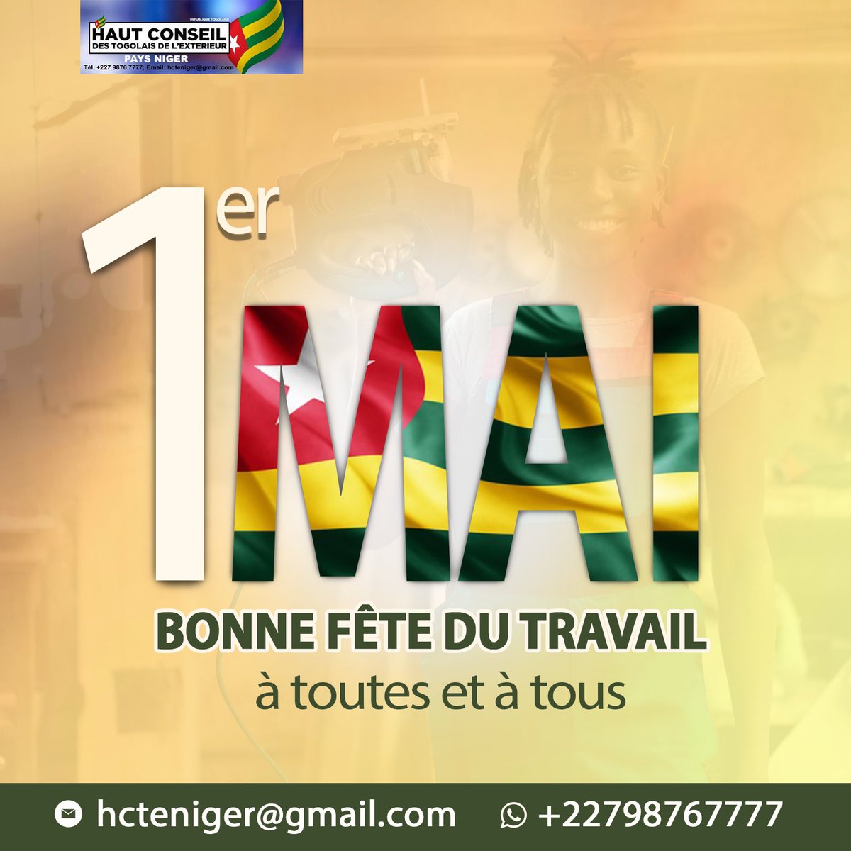 HcteNiger's tweet photo. Le Délégué Pays @EdemKanlekou vous souhaite une bonne fête de travail 2023!!!
#Togo #Niger #HCTE
@DiplomatieTG
@PresidenceTg
@GouvTg
@rdussey
@PrimatureTogo
@FEGnassingbe
@DidierKissode
#TgTwittos
@NigerfriendNew https://t.co/w5FUyJgRUo