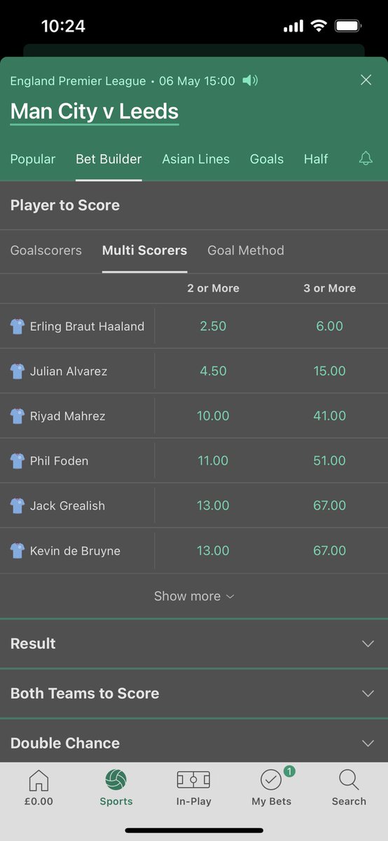 Daan_Lockhart's tweet photo. @LUFC1992_v2 It’s lower odds for Haaland to score a hatrick than it is for Gnonto or Harrison to score anytime🤣 https://t.co/ru6amBct7z