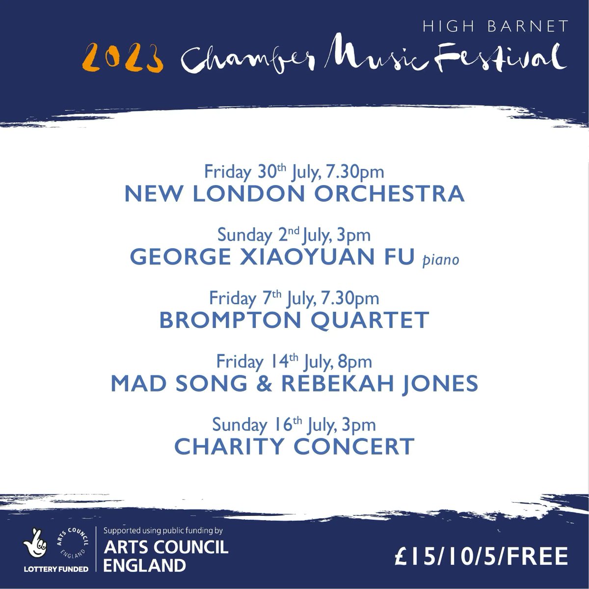 High Barnet Chamber Music Festival (@hbcmfest) on Twitter photo Here we are! Our 2023 series! 5 concerts across 3 weeks with everything from late Beethoven to a world premiere, a sumptuous piano recital, a gorgeous orchestral concert inspired by the natural world, and more. Tickets go on sale next week: get these dates in the diary! (1/7) Here we are! Our 2023 series! 5 concerts across 3 weeks with everything from late Beethoven to a world premiere, a sumptuous piano recital, a gorgeous orchestral concert inspired by the natural world, and more. Tickets go on sale next week: get these dates in the diary! (1/7)