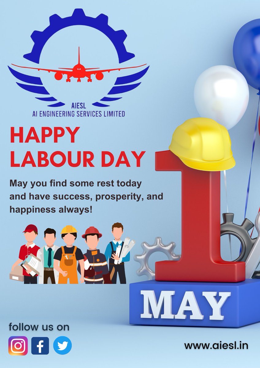 AIESL_MRO's tweet photo. Happy Labour Day !
May you find some rest today
and have success, prosperity, and happiness always!
#labourday2023 #sucess #propserity #happiness #AIESL #MRO #mroservices #services #repair #maintenance #engineer #Aircraft https://t.co/oVl75EJQuv