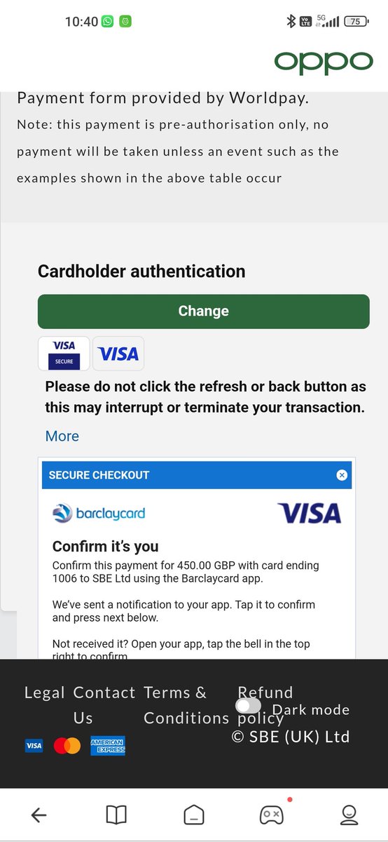 Gavin_Easters's tweet photo. @OPPOMobileUK Hi,

I've tried again on multiple browsers on different decices with the same issue, the buttons disappear beyond the bottom of the page and you can't scroll down. As seen here...cannot confirm the payment... https://t.co/O08MNLnxST