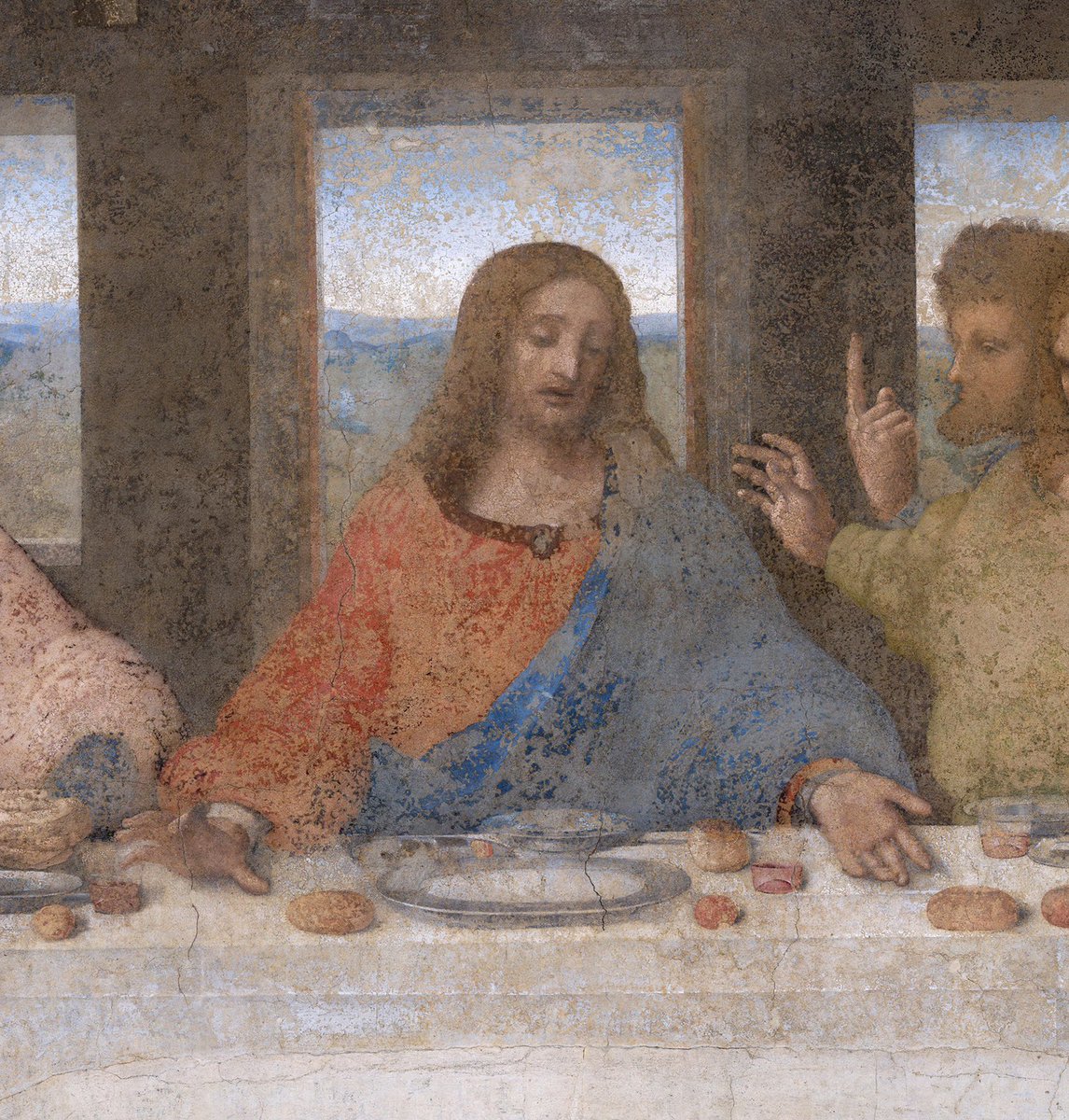 AliciaMimundo's tweet photo. 5. Será en esta época milanesa cuando Leonardo cree “La última cena”. Pintura al fresco, realizada entre 1494-1498 para el convento dominico de Santa Maria delle Grazie. Aunque desde muy pronto la obra dio problemas técnicos, los artistas acudían desde muy lejos al refectorio del convento a admirarla. Qué decir de ella que no se haya dicho ya. Mide 460 cm de alto por 880 de ancho y está considerada por muchos expertos e historiadores del arte como una de las mejores obras pictóricas de todos los tiempos. El rey de Francia, al entrar en Milán quiso, que no hizo, llevarse el fresco de la pared a su país.
El tema de La Ultima Cena será tratado en otro hilo. 
⤵️