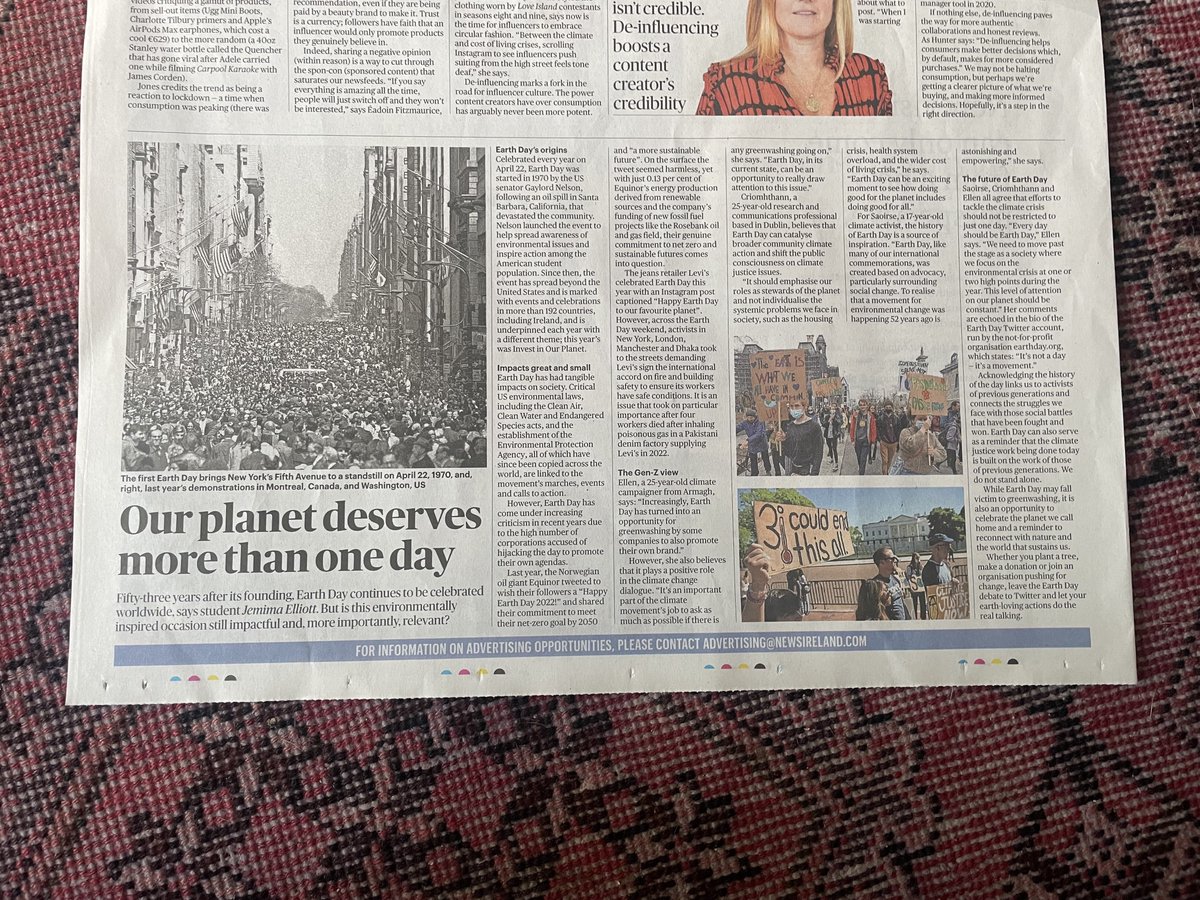 I’M IN PRINT!

My first national byline was published yesterday in @sundaytimesireland!

I loved writing this piece on Earth Day and highlighting campaigns like #StopRosebank and #SignTheAccord @LEVIS.