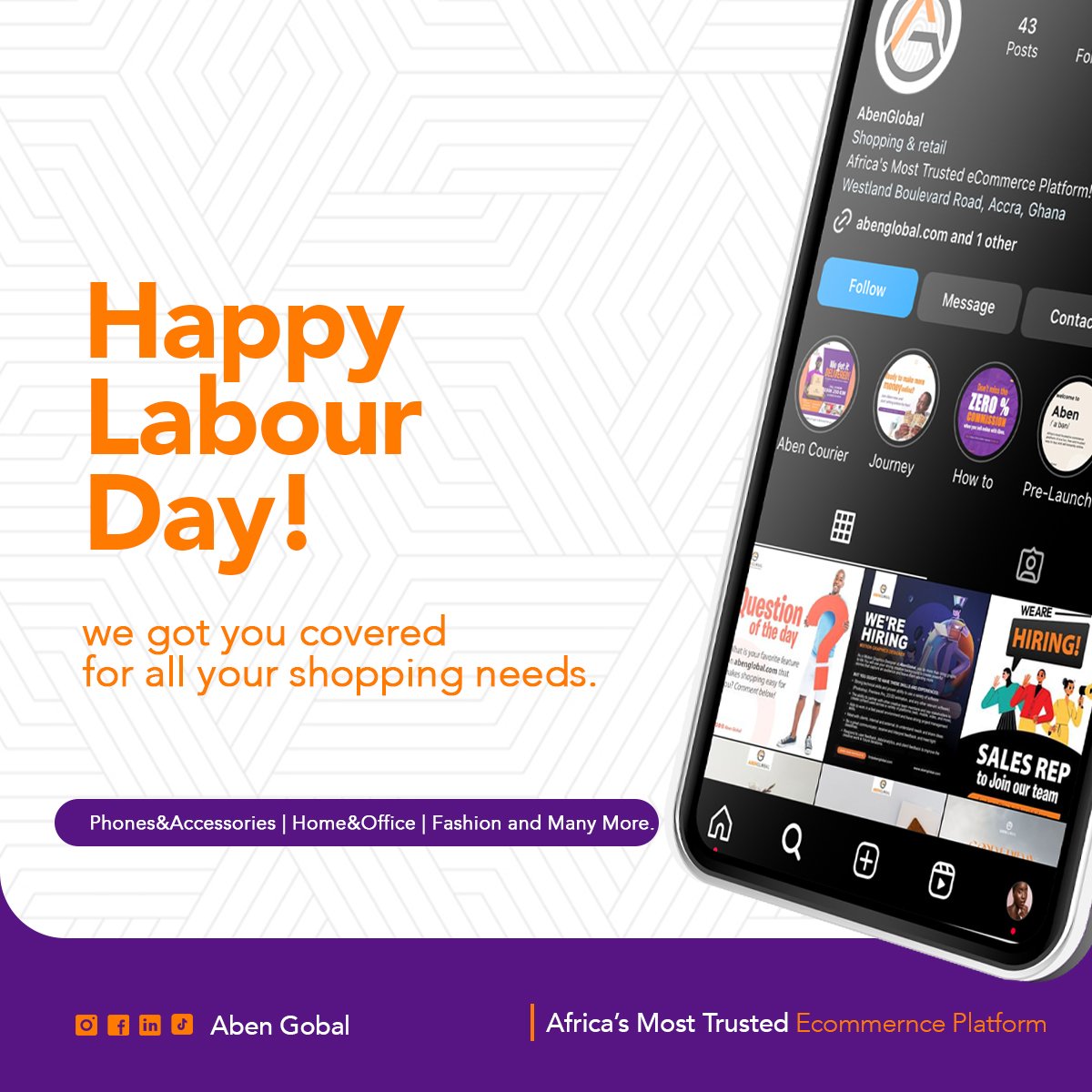 AbenGlobal's tweet photo. May all workers and labors be recognized for their efforts and given just remuneration for their endeavors.
Happy Labor Day to all workers across the world!
#LabourDay #Abenglobal #Abenteam #Abencourier #Acs #econmerce Michy Ghana card #Stonebwoy #UnitedShowbiz https://t.co/Gd05vMGHS6