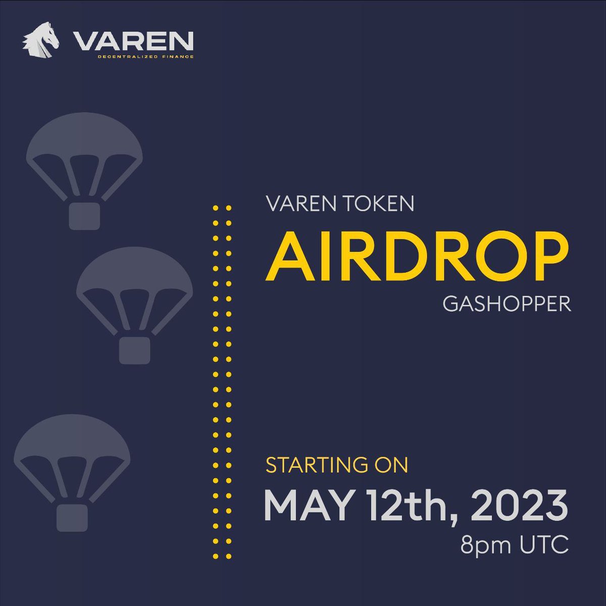 🪂 Varen DAO is pleased to announce an AIRDROP campaign for using its GasHopper Cross Chain Service!

Use gashopper.io &amp; receive $VRN 💥💥

🗓️Starts May 12th 8pm UTC

Here are the criteria to be eligible for the airdrop 🧵
