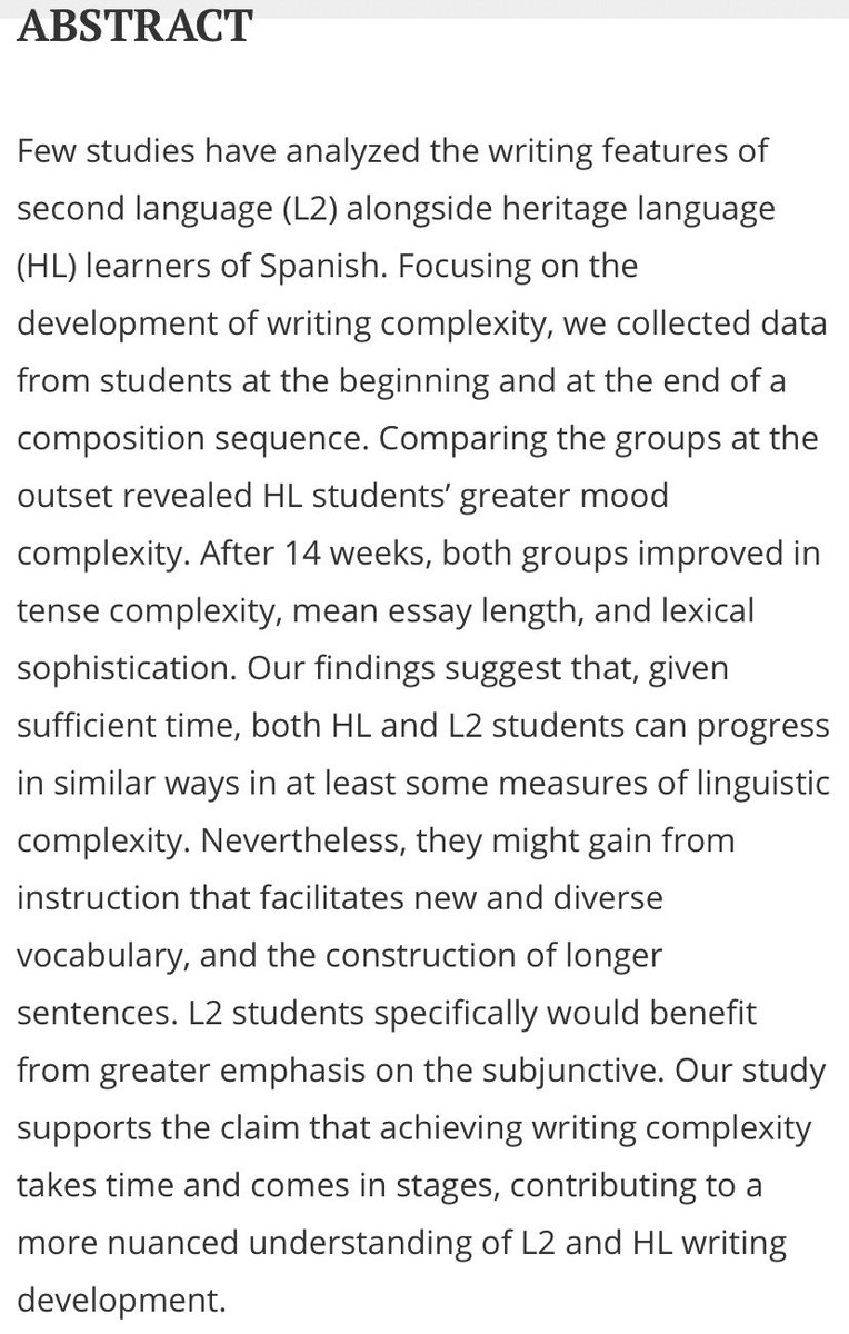 Want to learn more about Heritage and L2 Spanish writing? New article is out in JSLT and available here: doi.org/10.1080/232477…