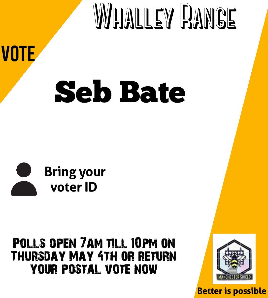 Whalley Range 🗳 

Vote for Seb Bate on Thursday because better is possible