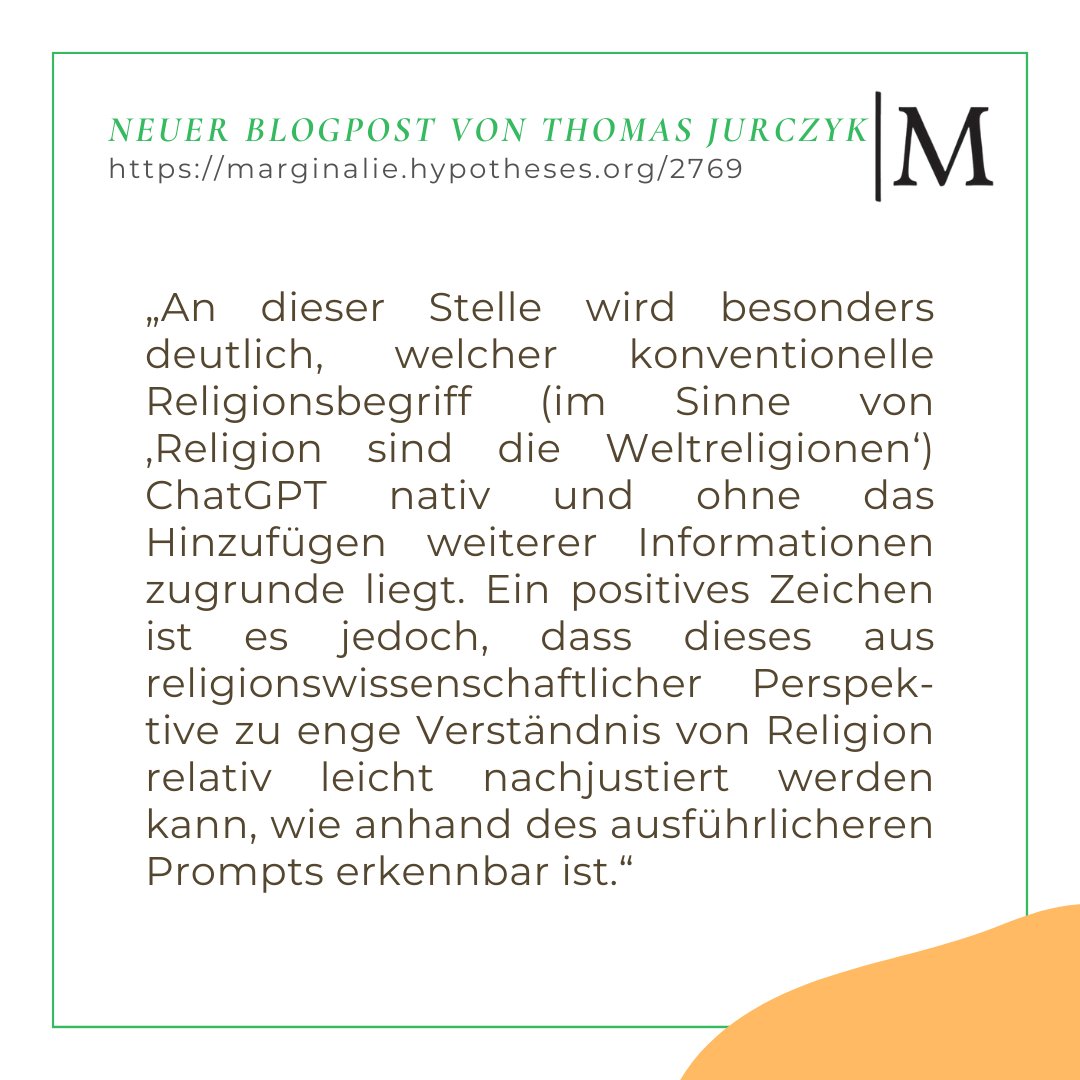 rwmarginalien's tweet photo. KI in der religionswissenschaftlichen Forschung? Thomas Jurczyk hat ChatGPT für die Forschungspraxis getestet und berichtet darüber in unserem neusten Blogpost: 
👉 https://t.co/PbExq5bsR5
Was denkt ihr: Wie wird KI (geistes-)wissenschaftliches Arbeiten verändern? https://t.co/JHQWjsA7S8