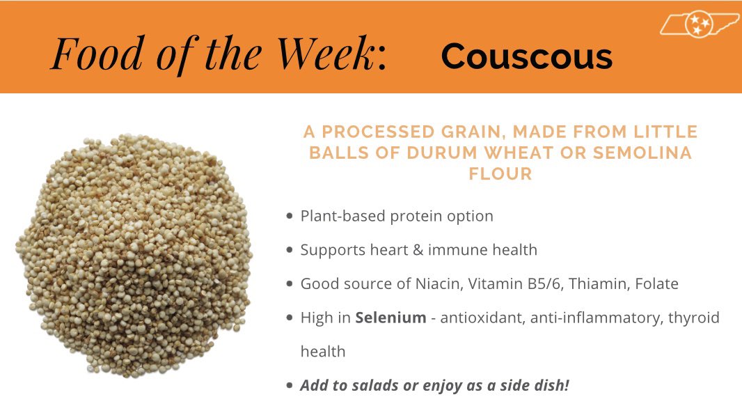 FOTW: Couscous 

#VolNutrition #RockyTopFuel #GoVols #FOTW