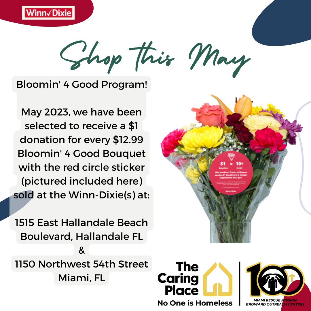 Ron_L_Book's tweet photo. HomelessMiami: RT @No1isHomeless: Bloomin' 4 Good Program! 

May 2023, we've been selected to receive a $1 donation for every $12.99 Bloomin' 4 Good Bouquet with the red circle sticker sold at: 

1515 East Hallandale Beach Blvd, Hallandale FL 
 
1150 NW … https://t.co/1AZrkyUKNP