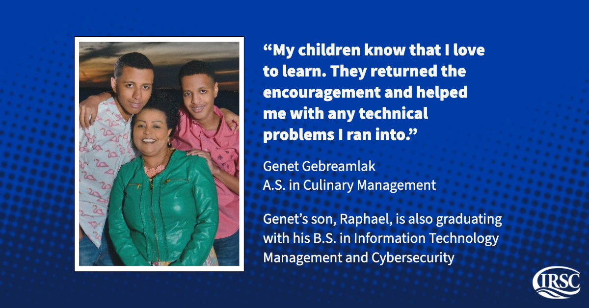 IRSCTheRiver's tweet photo. On May 5, Genet Gebreamlak and son Raphael will graduate from IRSCβmom with an A.S. Degree in Culinary Management, and son with a Bachelorβs Degree in Information Technology Management and Cybersecurity.
Genet's story: https://t.co/p5R34sX0Oq
#IRSCGrad @EducationFL https://t.co/hvS3yXVOiv