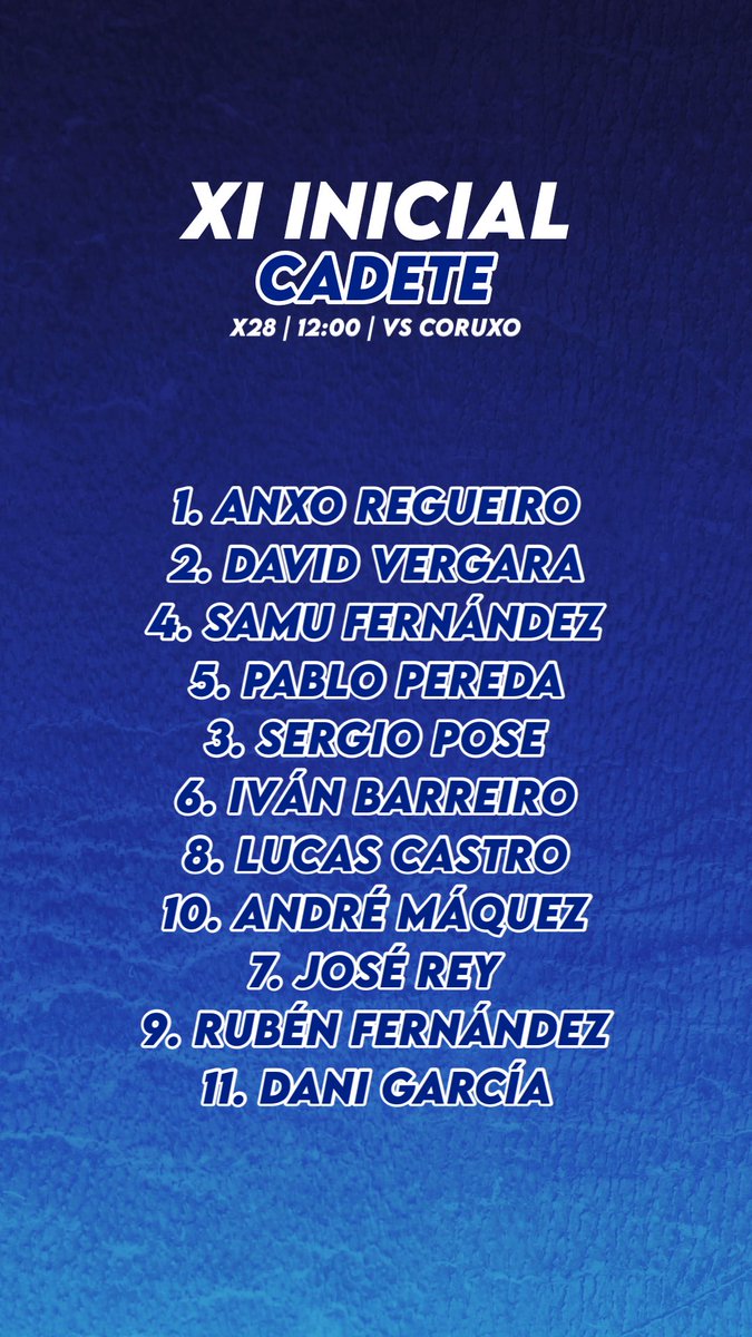 👥 #CadeteA

🆚 Coruxo
⏰ 12:00
🏟️ Fragoselo