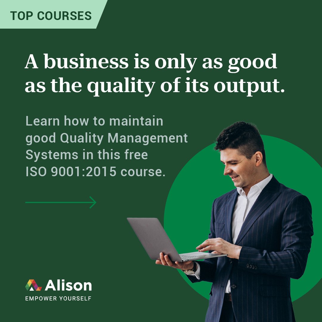 Alison_Learning's tweet image. Become a valuable asset for companies by taking this ISO 9001:2015 - #QualityManagementSystem course. Learn about the new standard &amp;amp; how it impacts organisations. Enrol &amp;amp; take this course for free - ow.ly/OAuC50NRjyk.

#Alison #EmpowerYourself #ISO9001