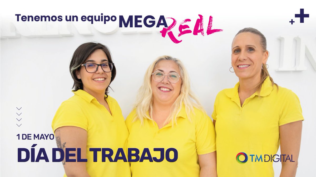 Hoy queremos felicitar a todos los trabajadores y trabajadoras, especialmente a nuestro equipo de #TMDigital... ¡Porque son MEGA REALES! 😉

Feliz Día del Trabajador 🤩

#DiaDelTrabajador #conexioninternet #fibraopticagranada #internetgranada #megareales