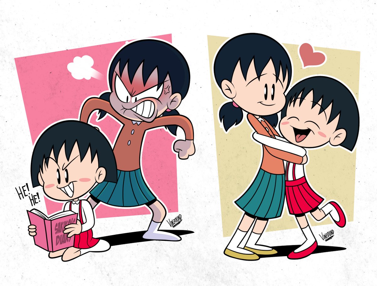 まるこです❣️ Maruko and Sakiko #ChibiMarukoChan #ちびまる子ちゃん #fanart