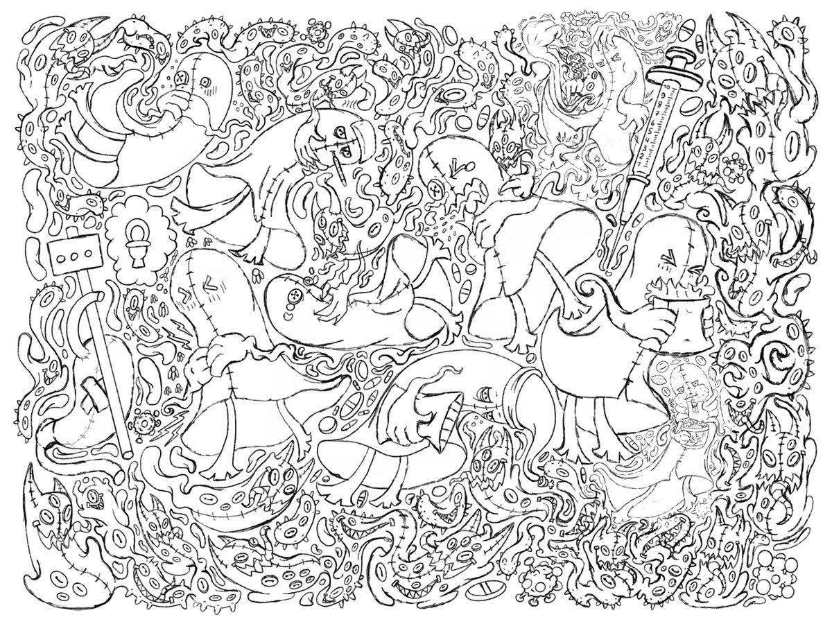 JHChapeaute's tweet photo. Super grand #dessin en cours de réalisation qui raconte mon vécu de ma #grippe 

#flu #influenza #maladie #disease #drawing #drawingart #illustration #illustrationart #Digital #digitaldrawing #digitalillustration #artwork #DigitalArts #digitalartwork #Procreate #procreateart https://t.co/w9zgF6FQiS