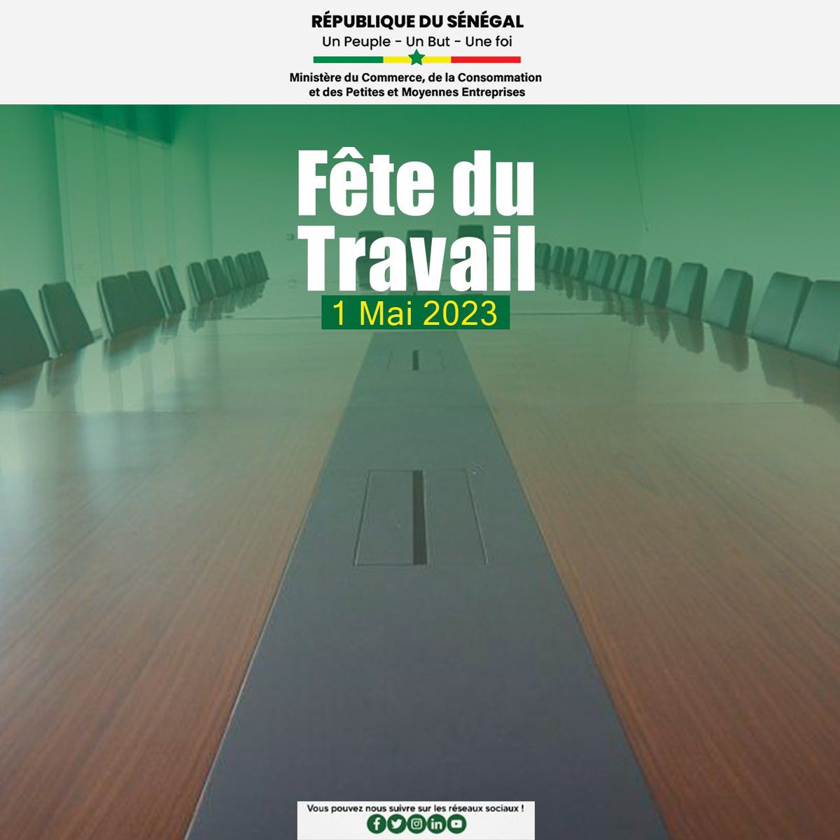 mincom_sn's tweet photo. Le Ministre du Commerce, de la Consommation et des Petites et Moyennes Entreprises, M. Abdou Karim FOFANA et l’ensemble du personnel du ministère vous souhaitent une excellente fête du Travail.

#commercesn #kebetu #fêtedutravail #senegal https://t.co/qYThEGuCUH