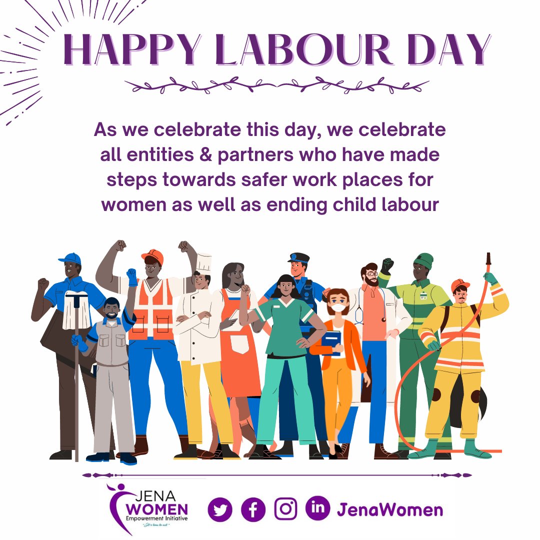 A happy Labour day celebrations to all our partners.

#LabourDay
#JenaWomen
#WomenEmpowerment 
#Empoweringgirls