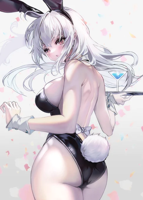流行りの金髪バニーに対抗して銀髪バニーちゃんを描きました タイムラプスも初めてとってみたよ!スレッドに続く↓  #バニーガール