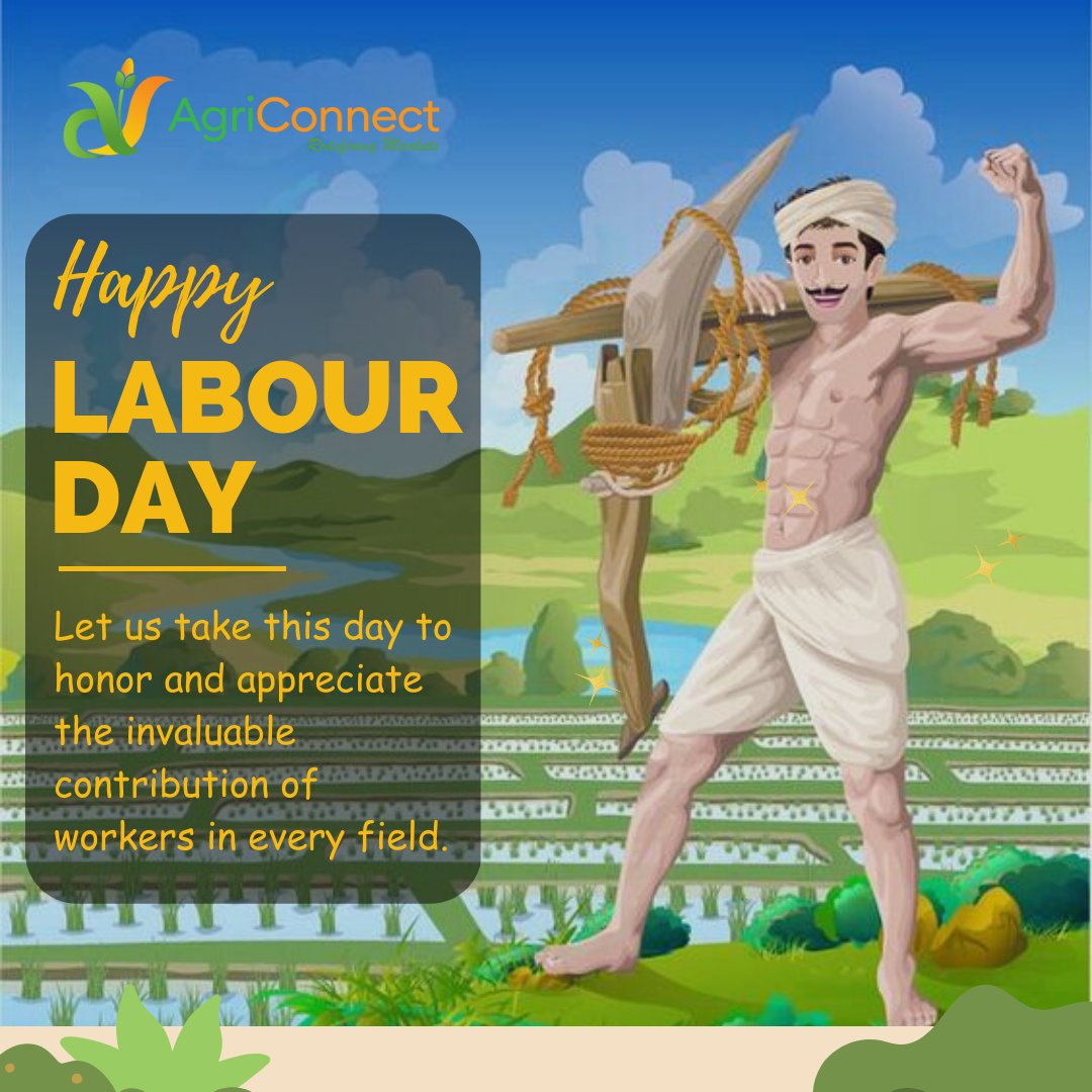 AgriConnectInc's tweet photo. Happy Labor Day to all the hardworking men and women who contribute to building a better world. 
#labourday #Labour #kisan #1stMay #farmers #MayDay #InternationalWorkersDay #MaharashtraDay #मजदूर_दिवस #MondayMotivation #May1st #श्रमिक_दिवस https://t.co/EeMw6LWoNm