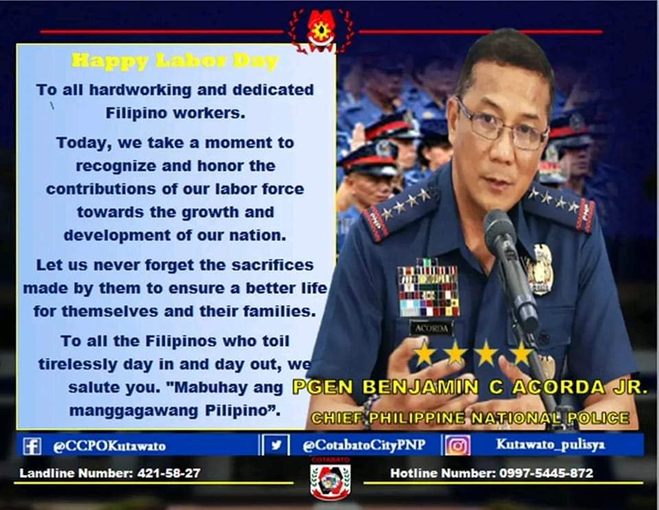 BlueMeowsolana's tweet photo. Happy Labor Day.
#PNPKakampiMo
#PNPToServeandProtect
#TeamCCPO https://t.co/5RbaIvMkHi