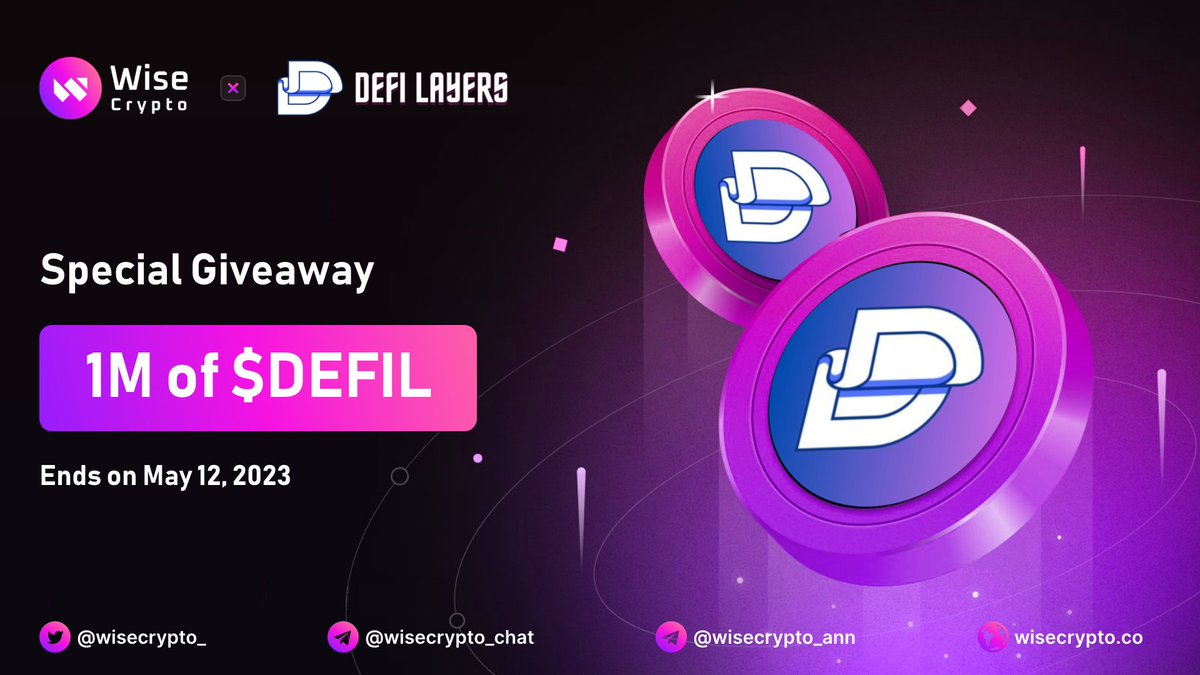 Wise Crypto (@wisecrypto_) on Twitter photo 🥳 Wise Crypto X Defi Layers Giveaway
🏆Prize Pool - 1M of $DEFIL
To Enter
✅ Follow <a href="/WiseCrypto_/">Wise Crypto</a> & @DefiLayers
✅ RT & Tag 3 Friends
✅ Complete Gleam tinyurl.com/54bapa2e
#DEFIL #Airdrop #AirdropCrypto #Giveaway #Giveaways #Crypto #Airdrops 🥳 Wise Crypto X Defi Layers Giveaway
🏆Prize Pool - 1M of $DEFIL
To Enter
✅ Follow <a href="/WiseCrypto_/">Wise Crypto</a> & @DefiLayers
✅ RT & Tag 3 Friends
✅ Complete Gleam tinyurl.com/54bapa2e
#DEFIL #Airdrop #AirdropCrypto #Giveaway #Giveaways #Crypto #Airdrops