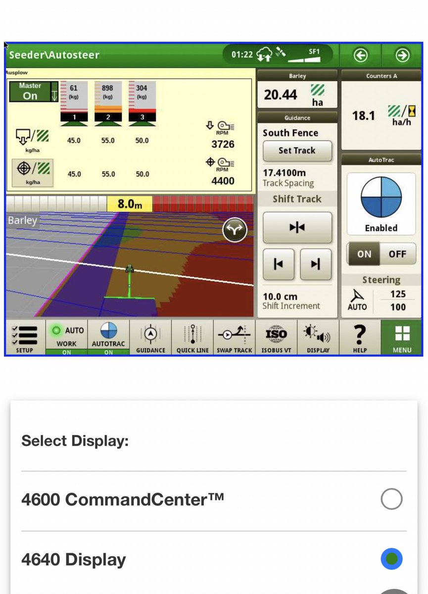 New to the 4640 screen this year. Amazing to be able to log in to the screen remotely and talk the operator through uploading prescriptions when changing paddock. 👏 👏