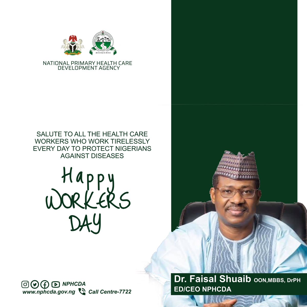 As we commemorate the #InternationalLabourDay, I profoundly appreciate the commitment, sacrifice, passion, and dedication demonstrated by all PHC workers in Nigeria. 

It is on record that through your collective efforts, Nigeria was successfully declared Polio-free,…