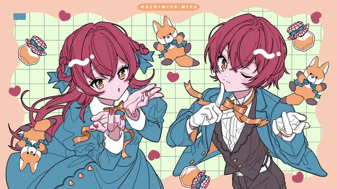 VTuber八三夜みや様(#Miyako227685)の配信待機画面のイラストを描かせていただきました  お嬢様と執事がモチーフで、衣装や男の子バージョンのみやさんのデザインもさせていただきました よろしくお願いします(  ᴗ ᴗ)"  みやさんのチャンネル piped.video/