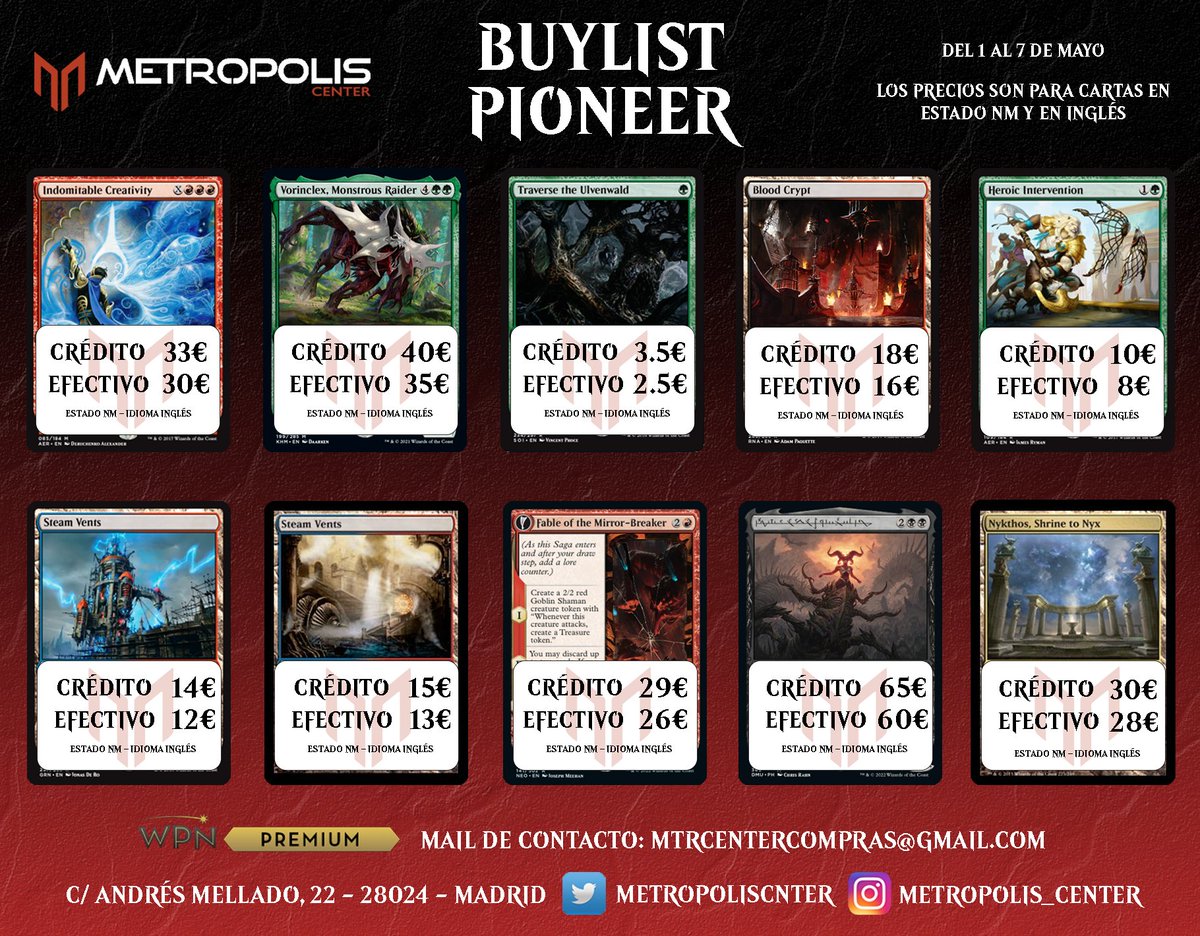 MetropolisCnter's tweet photo. Seguimos con nuestra sección de Buylist:
¿Quieres vender tus cartas?
Acércate a la tienda o escríbenos un correo y nosotros te decimos cómo hacerlo.
#buylist #MTG #cash4cards ❤️+🔁=😍 https://t.co/6nvQK3cz6B